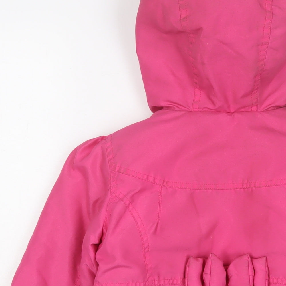 Mini Club Girls Pink Basic Coat Coat Size 5-6 Years Zip - Logo, Embroidered