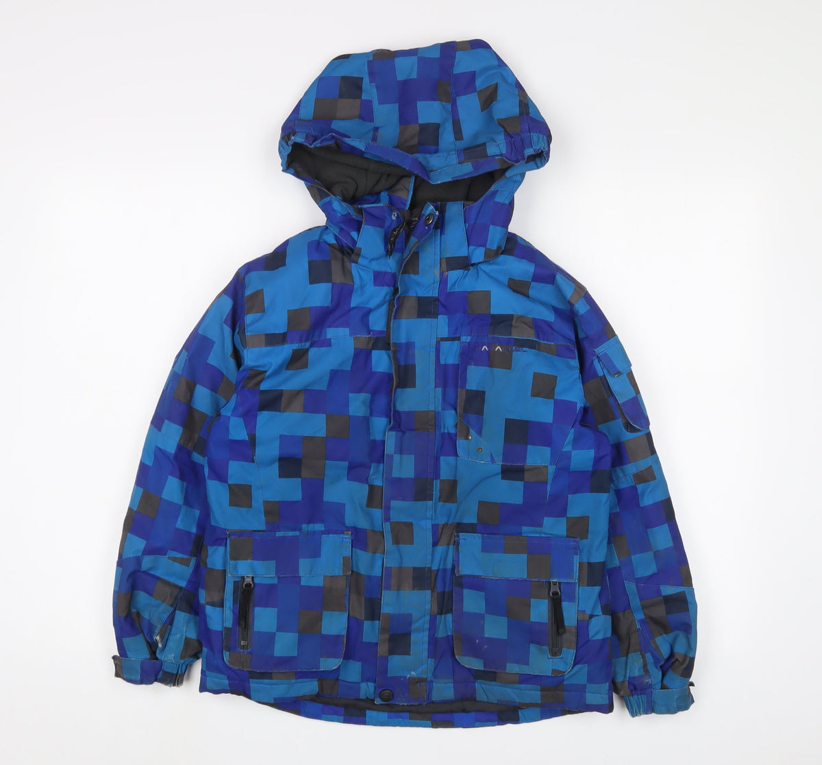 Additional front view of Parallel boys’ blue basic coat coat, size 9-10, years zip - logo, embroidered