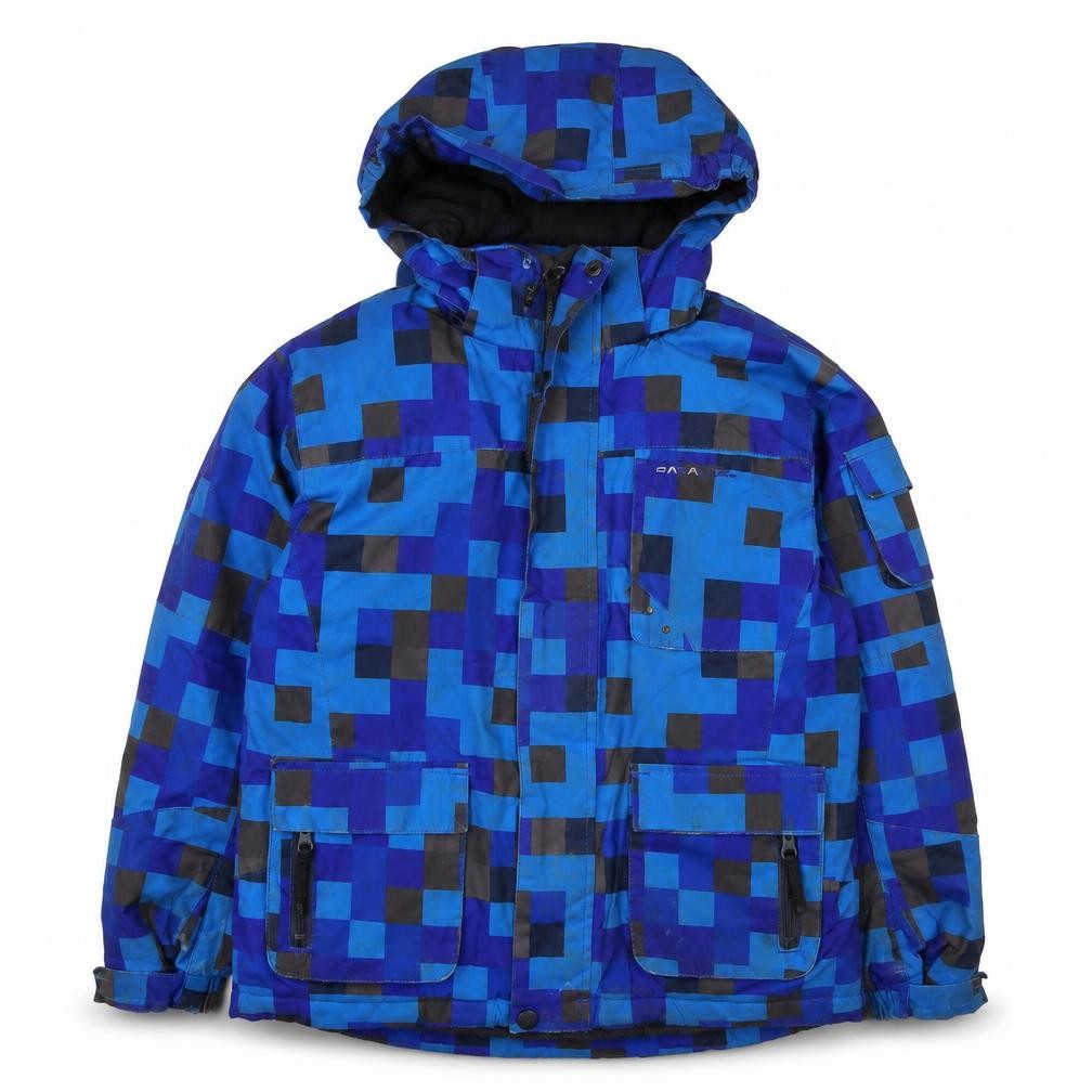 Front view of Parallel boys’ blue basic coat coat, size 9-10, years zip - logo, embroidered