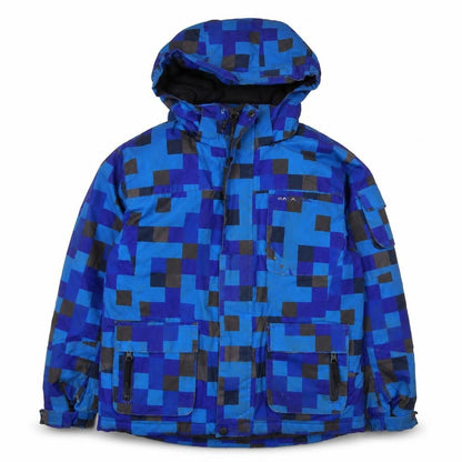 Front view of Parallel boys’ blue basic coat coat, size 9-10, years zip - logo, embroidered