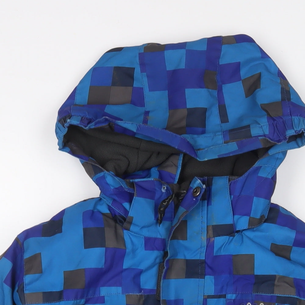 Close-up detail of Parallel boys’ blue basic coat coat, size 9-10, years zip - logo, embroidered