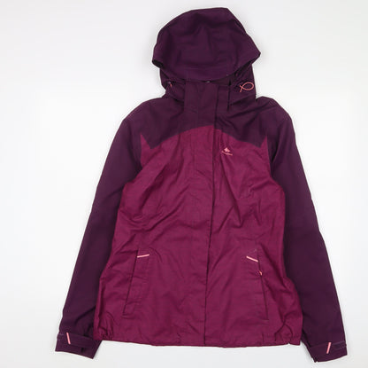 DECATHLON Womens Purple Rain Coat Coat Size L Zip - Logo