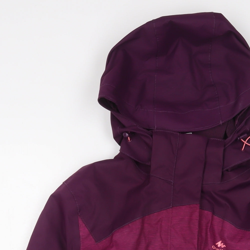 DECATHLON Womens Purple Rain Coat Coat Size L Zip - Logo