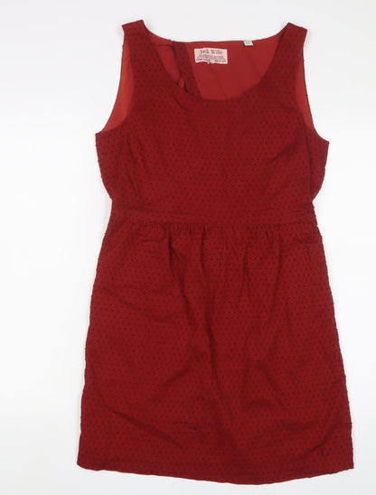 Jack Wills Womens Red Polka Dot Cotton A-Line Size 12 Scoop Neck Pullover - Embroidered