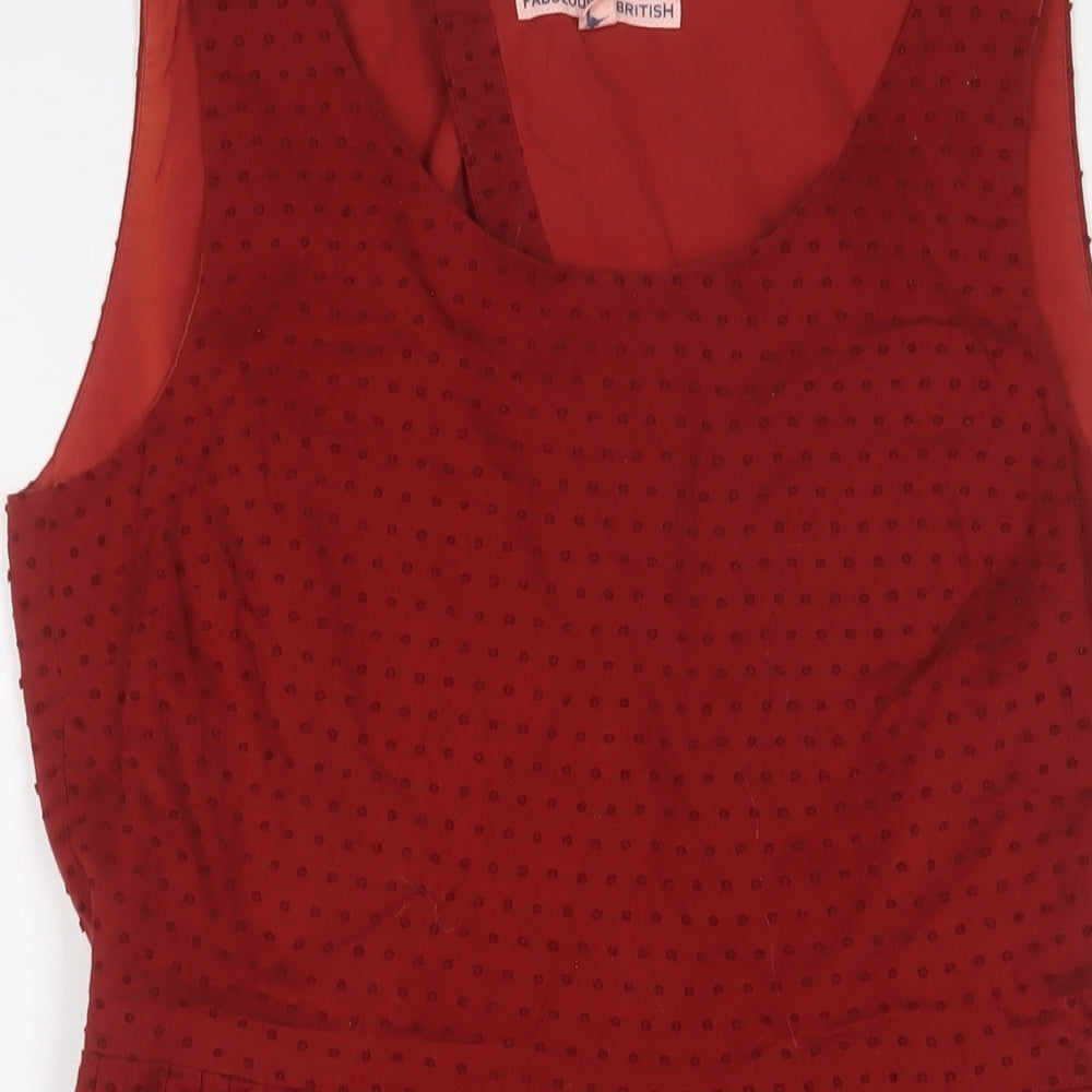 Jack Wills Womens Red Polka Dot Cotton A-Line Size 12 Scoop Neck Pullover - Embroidered