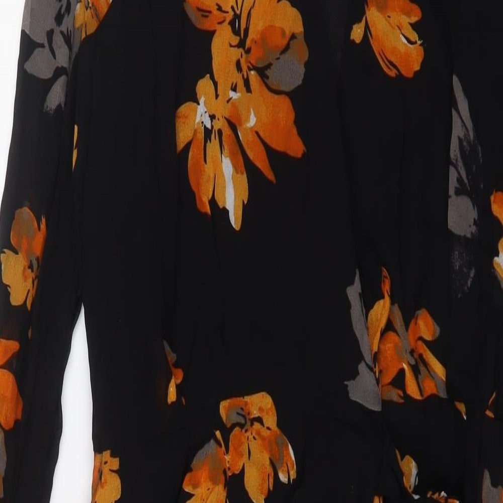 Copenhagen Womens Black Floral Polyester A-Line Size 14 V-Neck Tie