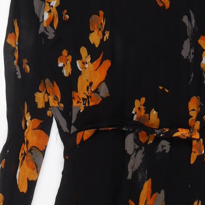 Copenhagen Womens Black Floral Polyester A-Line Size 14 V-Neck Tie