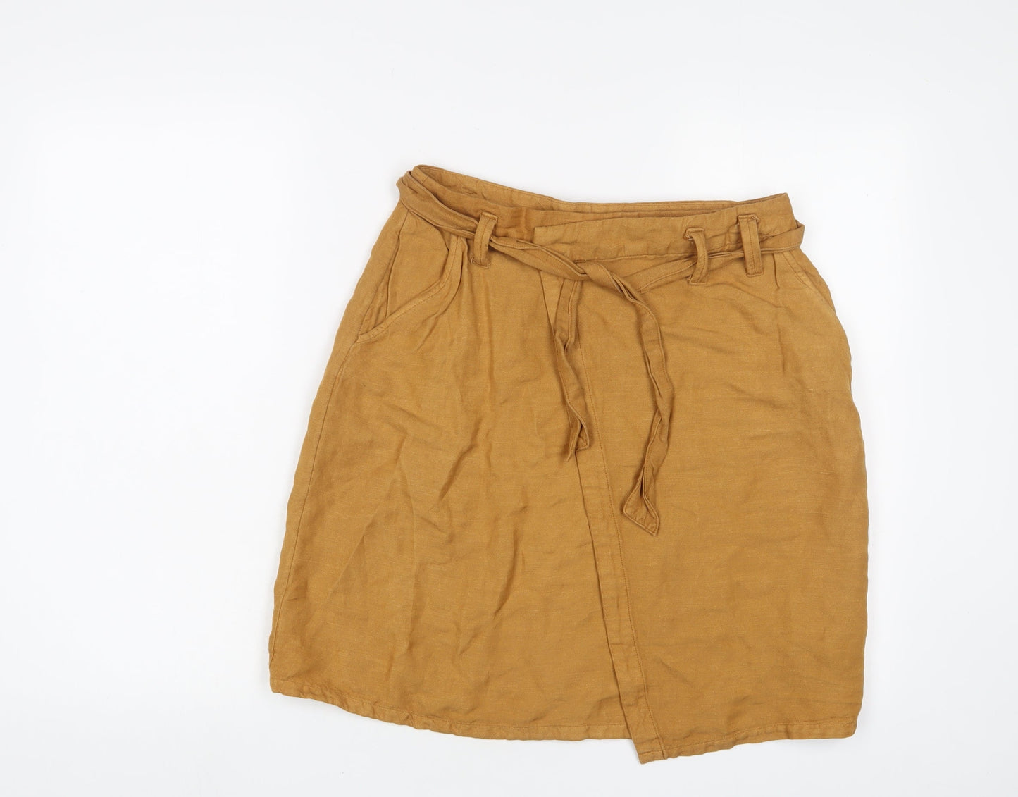 Promod Womens Yellow Hemp A-Line Skirt Size 8 Button - Belted