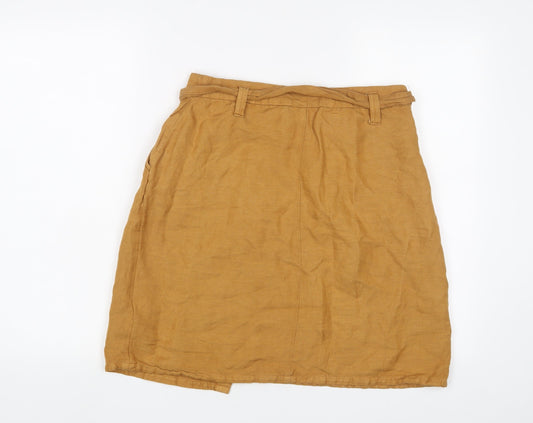 Promod Womens Yellow Hemp A-Line Skirt Size 8 Button - Belted