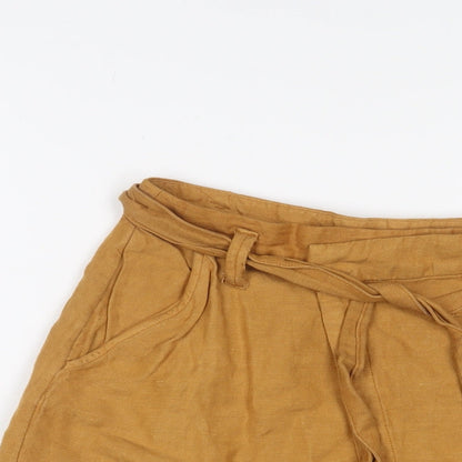 Promod Womens Yellow Hemp A-Line Skirt Size 8 Button - Belted