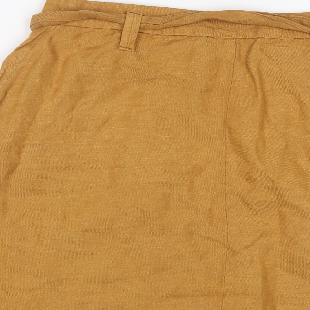 Promod Womens Yellow Hemp A-Line Skirt Size 8 Button - Belted