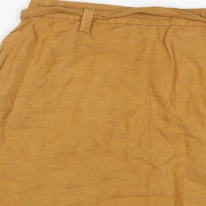 Promod Womens Yellow Hemp A-Line Skirt Size 8 Button - Belted