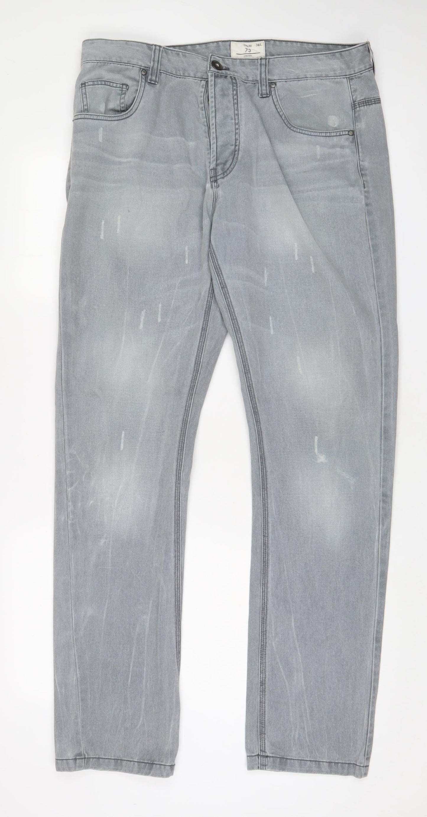 DENIM 73 Mens Grey Cotton Straight Jeans Size 36 in L34 in Regular Button - Long Leg