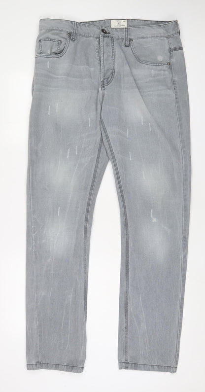 DENIM 73 Mens Grey Cotton Straight Jeans Size 36 in L34 in Regular Button - Long Leg