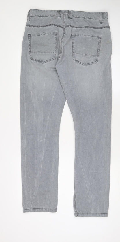 DENIM 73 Mens Grey Cotton Straight Jeans Size 36 in L34 in Regular Button - Long Leg