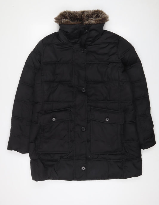 Landsend Womens Black Quilted Coat Size L Zip - Pockets