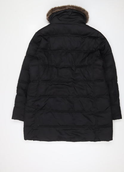 Landsend Womens Black Quilted Coat Size L Zip - Pockets