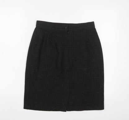 BHS Womens Green Plaid Wool A-Line Skirt Size 14 Zip