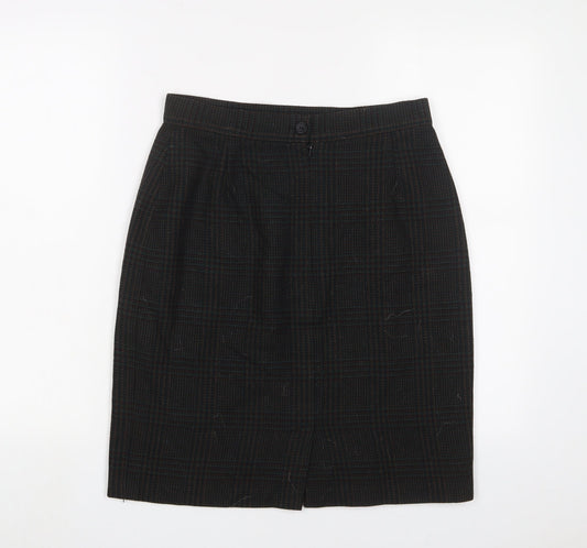 BHS Womens Green Plaid Wool A-Line Skirt Size 14 Zip