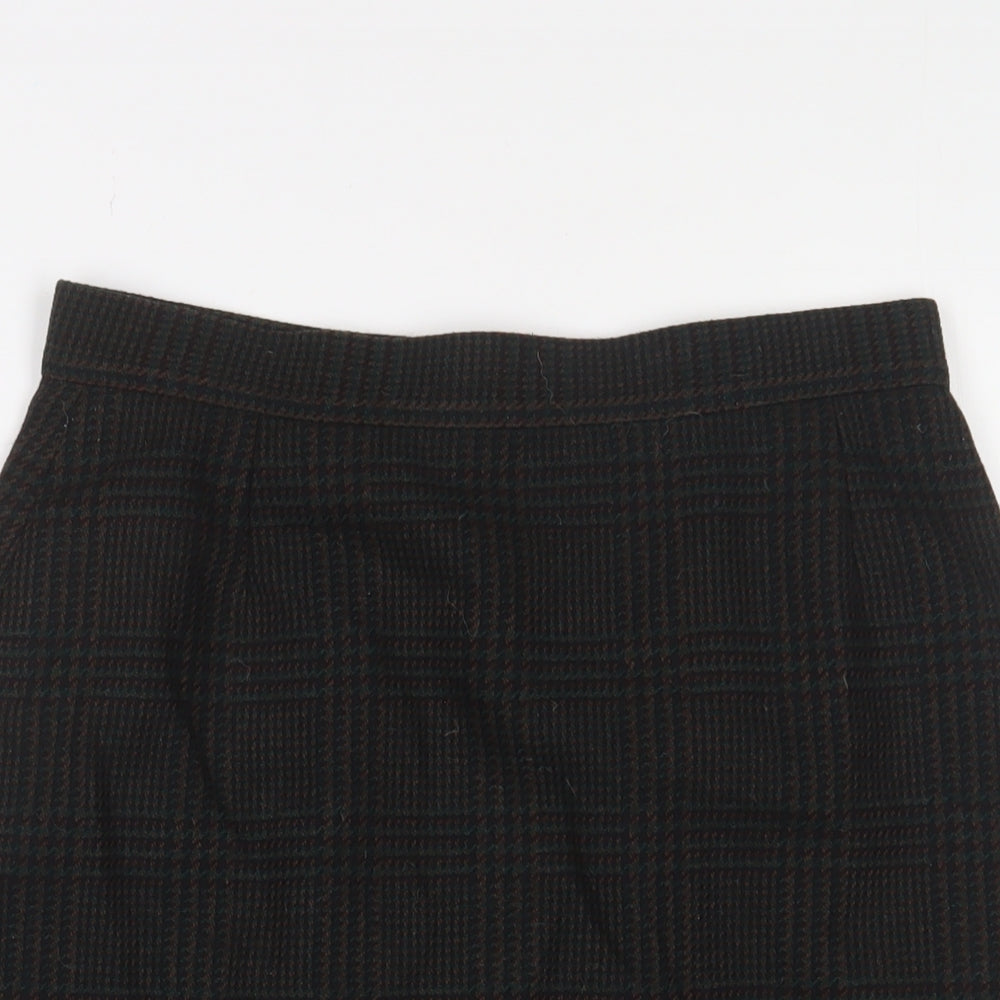 BHS Womens Green Plaid Wool A-Line Skirt Size 14 Zip