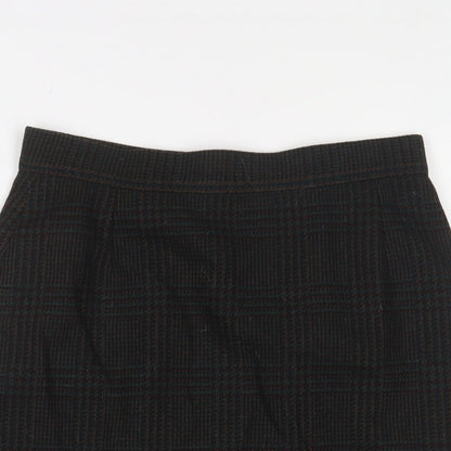 BHS Womens Green Plaid Wool A-Line Skirt Size 14 Zip