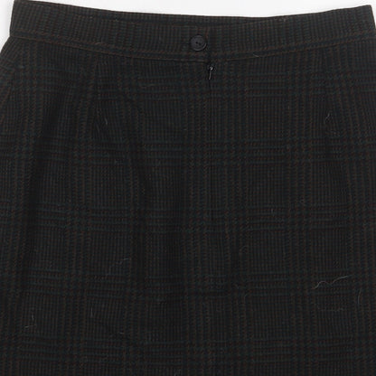 BHS Womens Green Plaid Wool A-Line Skirt Size 14 Zip