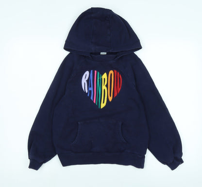 NEXT Boys Blue Cotton Pullover Hoodie Size 12 Years - Rainbow embroidery