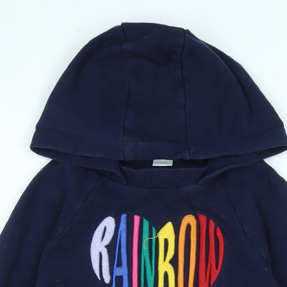 NEXT Boys Blue Cotton Pullover Hoodie Size 12 Years - Rainbow embroidery