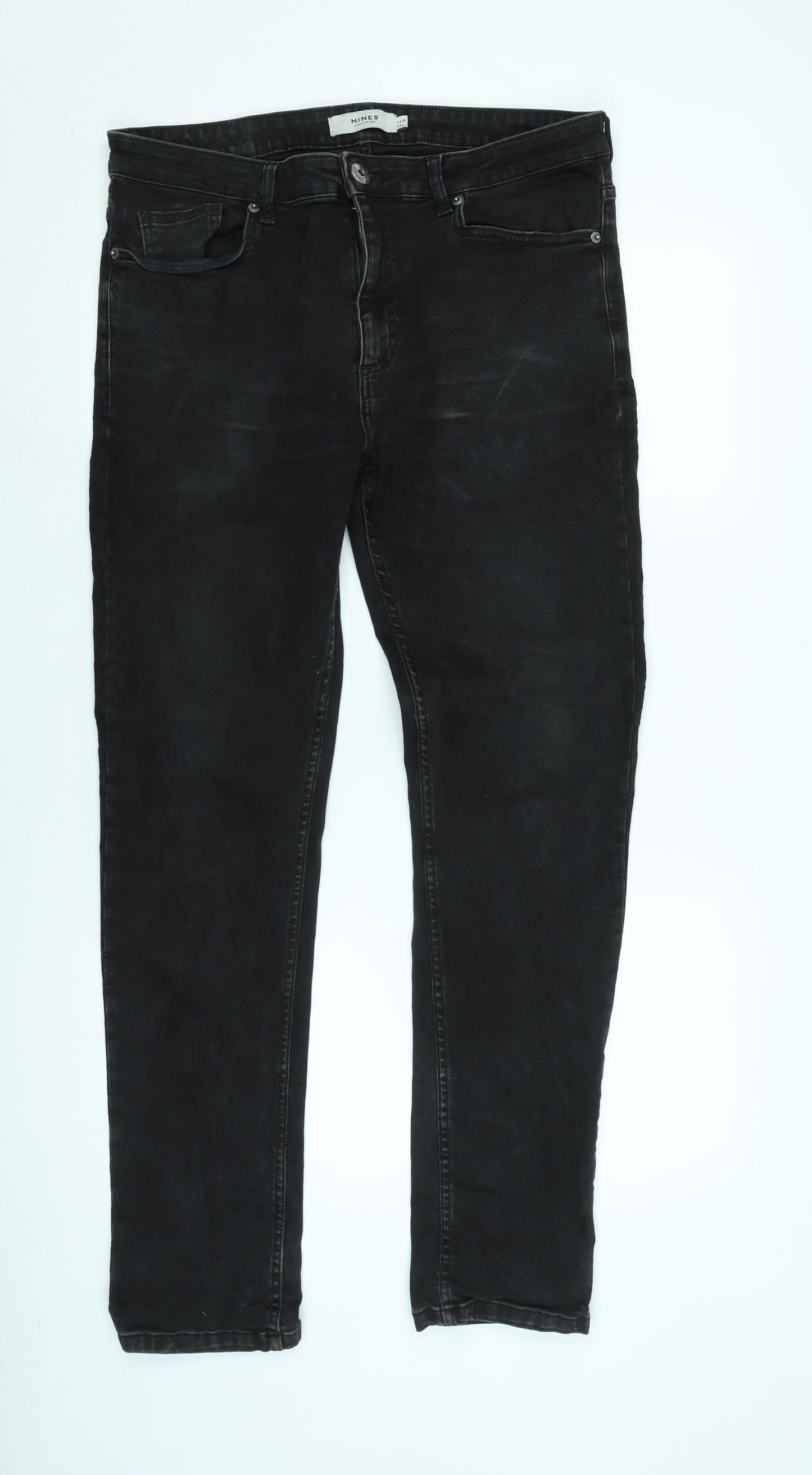 Mens UK Size 34 in Nines Regular Fit Straight Black Jeans