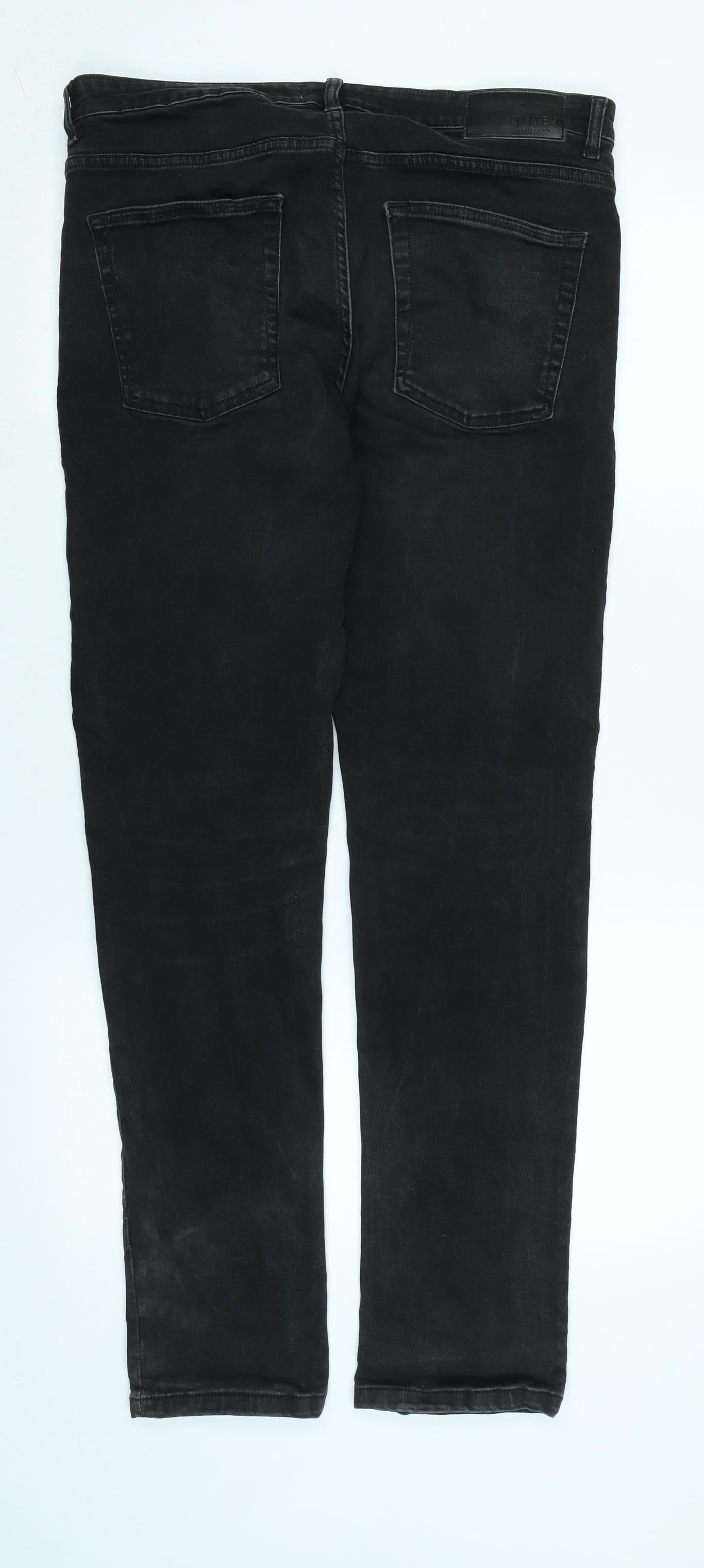 Mens UK Size 34 in Nines Regular Fit Straight Black Jeans