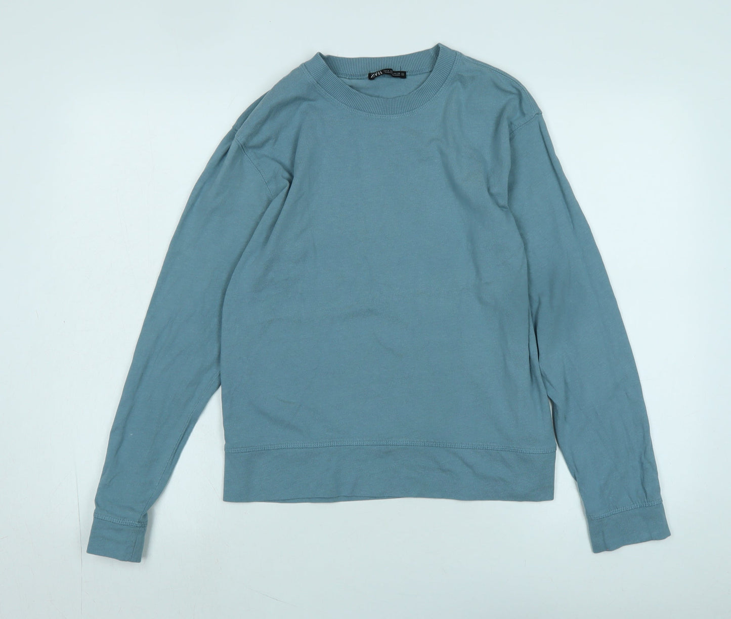 Zara Womens Blue Cotton Pullover Sweatshirt Size S