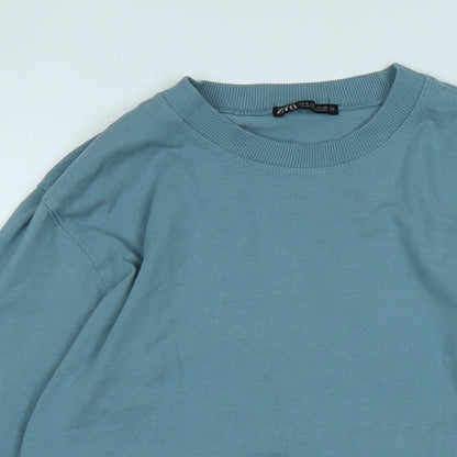 Zara Womens Blue Cotton Pullover Sweatshirt Size S