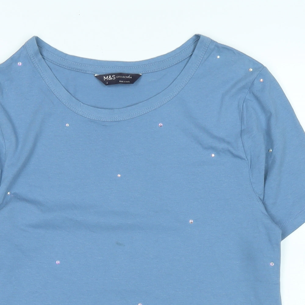Womens UK Size 6 Marks and Spencer Blue Basic T-Shirt