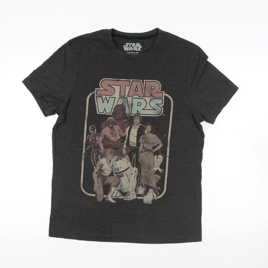 Star Wars Mens Grey Cotton T-Shirt Size S Crew Neck - Logo