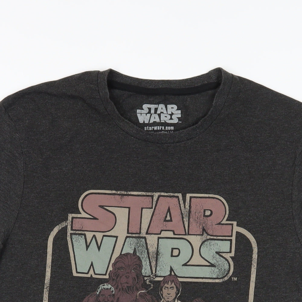 Star Wars Mens Grey Cotton T-Shirt Size S Crew Neck - Logo