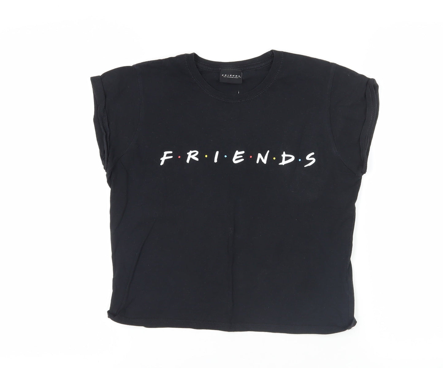 M&Co Womens Black Cotton Basic T-Shirt Size L Crew Neck - Friends