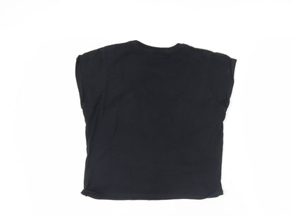 M&Co Womens Black Cotton Basic T-Shirt Size L Crew Neck - Friends