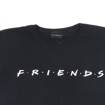M&Co Womens Black Cotton Basic T-Shirt Size L Crew Neck - Friends