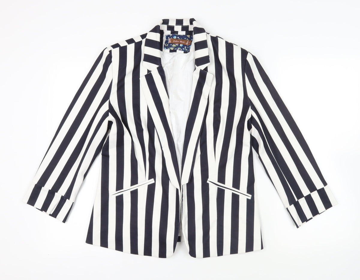 Jolie Moi Womens Blue Striped Jacket Blazer Size 14 - Open