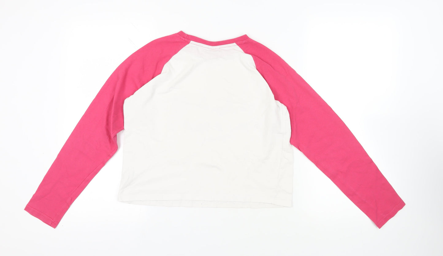 Friends Girls White Colourblock Cotton Pullover T-Shirt Size 14-15 Years Crew Neck Pullover - Logo