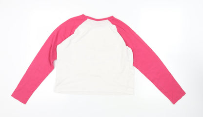 Friends Girls White Colourblock Cotton Pullover T-Shirt Size 14-15 Years Crew Neck Pullover - Logo