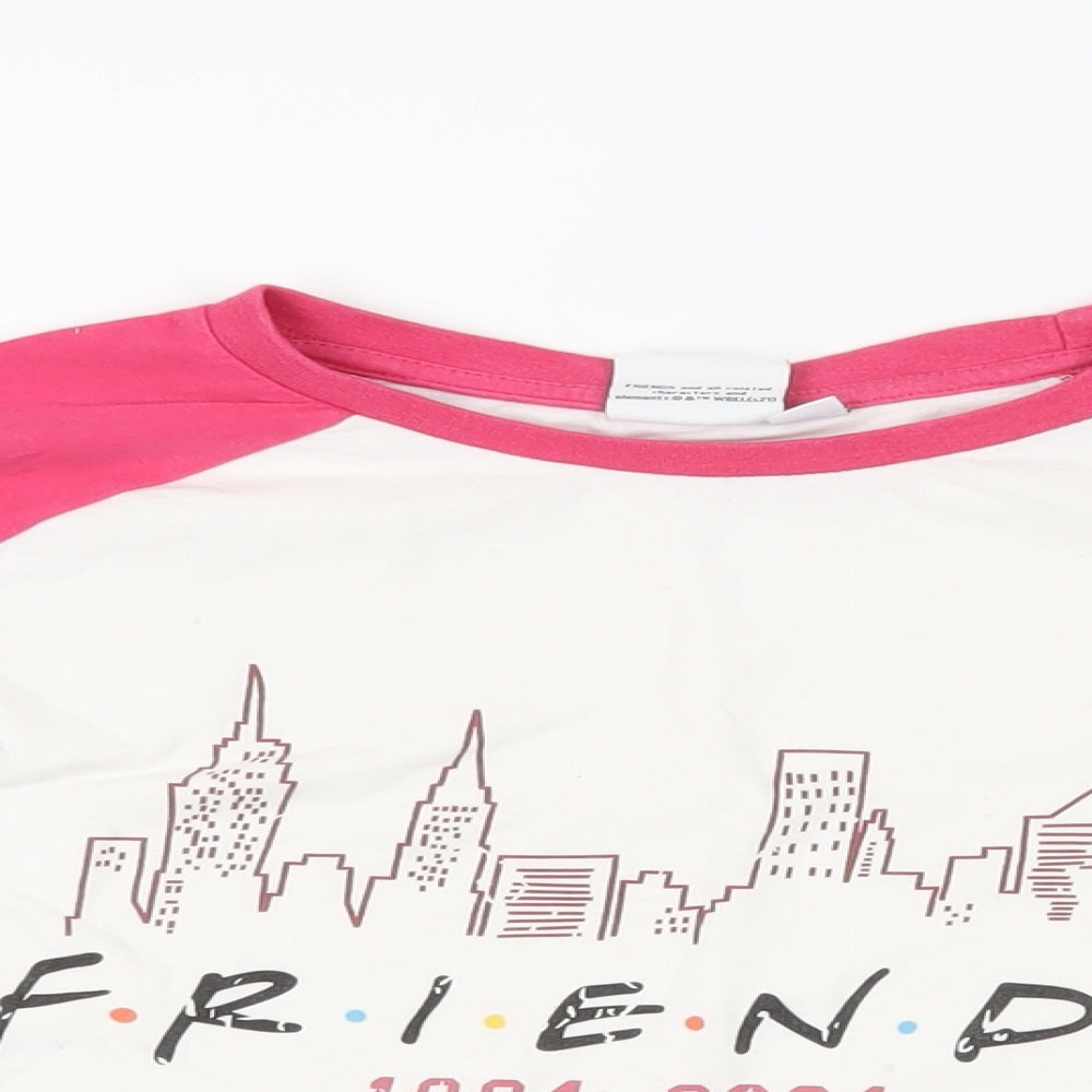 Friends Girls White Colourblock Cotton Pullover T-Shirt Size 14-15 Years Crew Neck Pullover - Logo