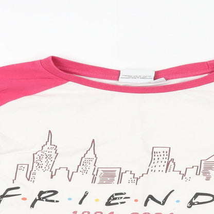 Friends Girls White Colourblock Cotton Pullover T-Shirt Size 14-15 Years Crew Neck Pullover - Logo