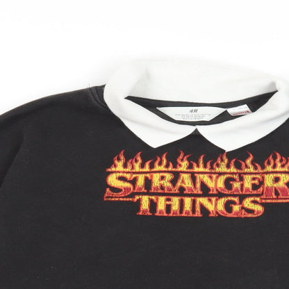 H&M Girls Black Cotton Pullover Sweatshirt Size 10-11 Years Pullover - Stranger Things