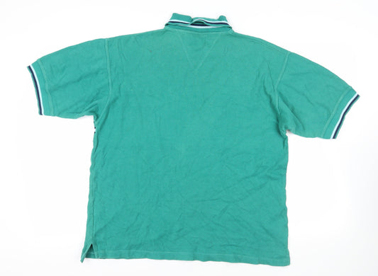 Fiori Mens Green Striped Cotton Polo Size XL Collared Pullover