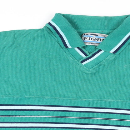 Fiori Mens Green Striped Cotton Polo Size XL Collared Pullover