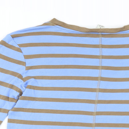 Autograph Womens Blue Striped Lyocell Basic T-Shirt Size 8 Round Neck