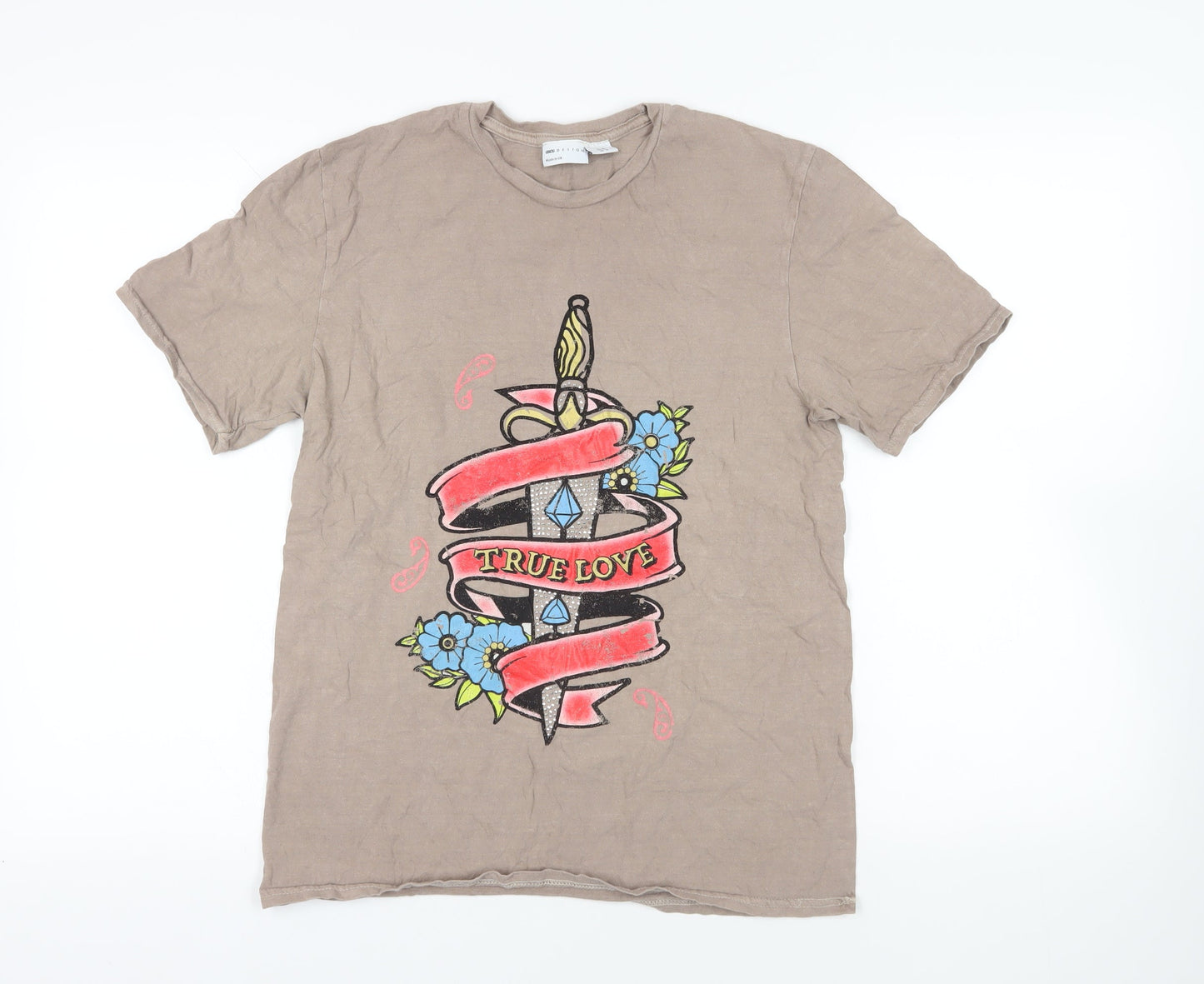 Womens UK Size 8 ASOS Beige Basic T-Shirt