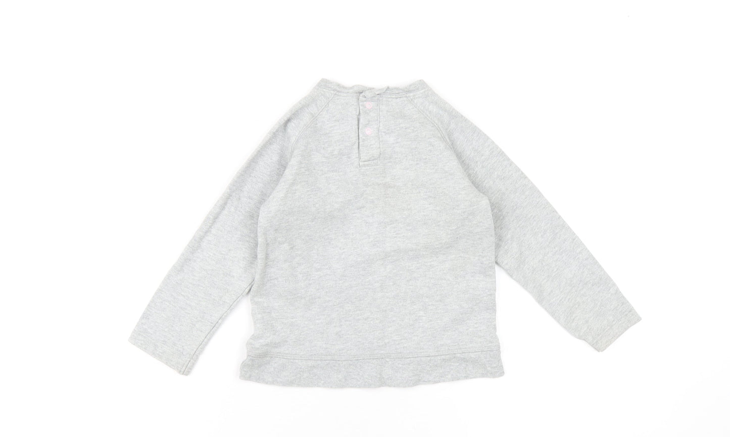 Baby Boden Girls Grey Cotton Pullover Sweatshirt Size 2-3 Years Snap - Flower Embroidery