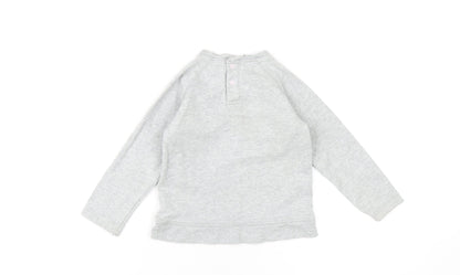 Baby Boden Girls Grey Cotton Pullover Sweatshirt Size 2-3 Years Snap - Flower Embroidery